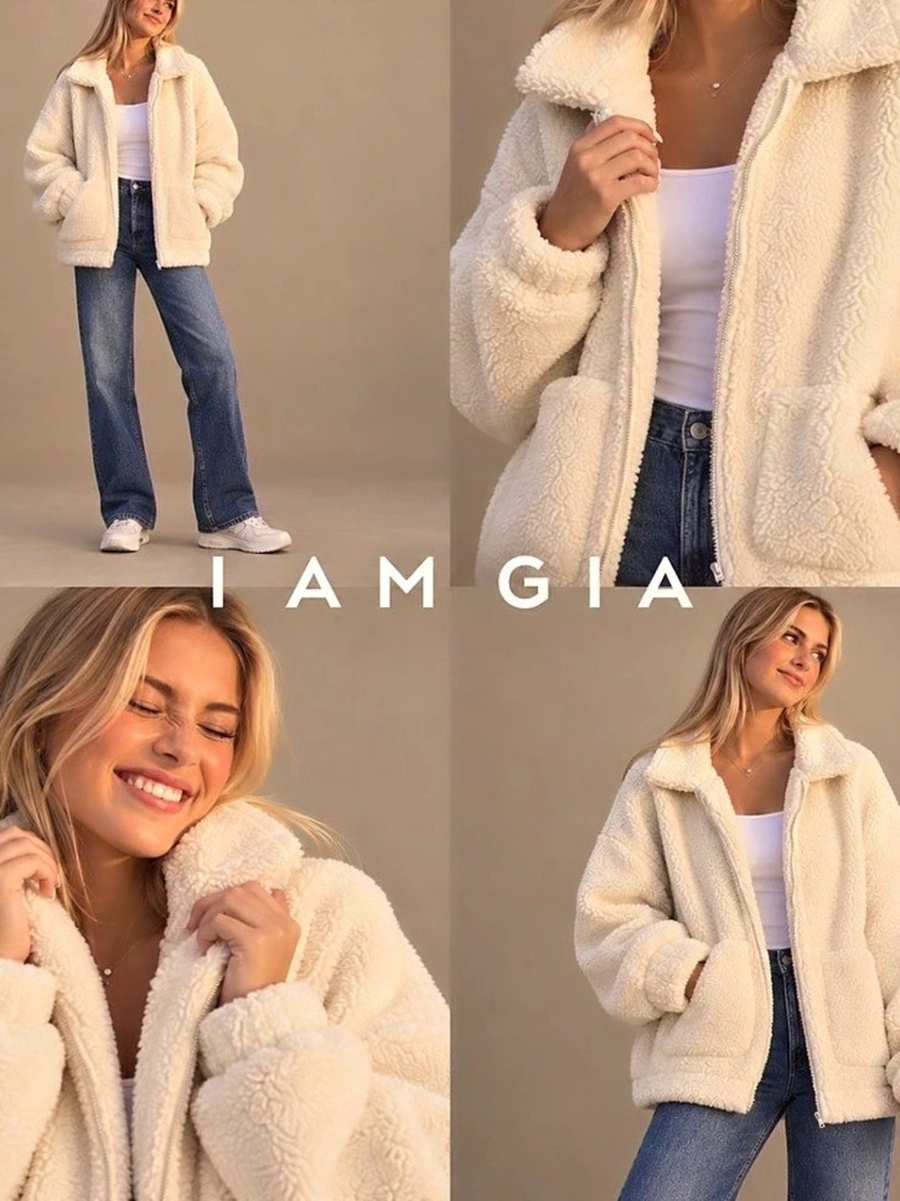 I.AM.GIA Teddy Fleece Jacket in Cream Size Medium Like New